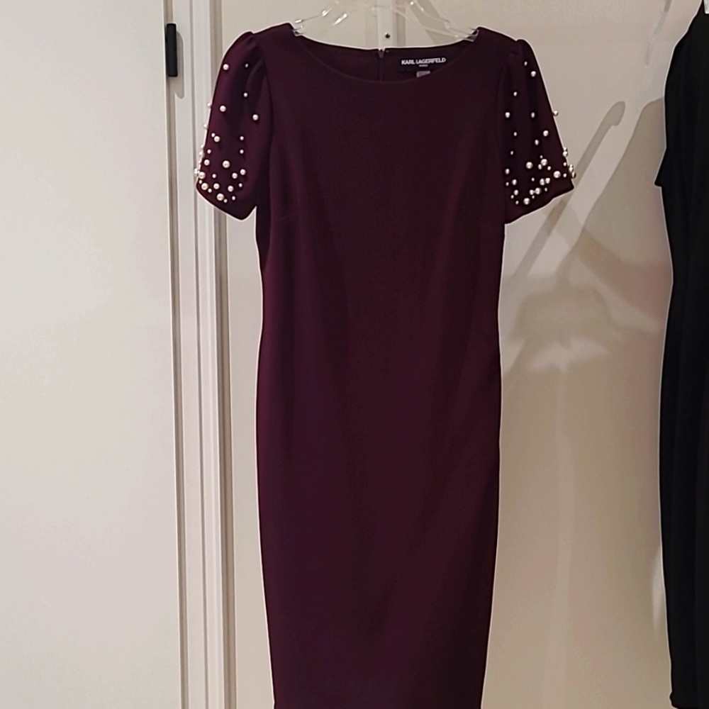Karl Lagerfeld Plum Mini Dress with Pearl Accents